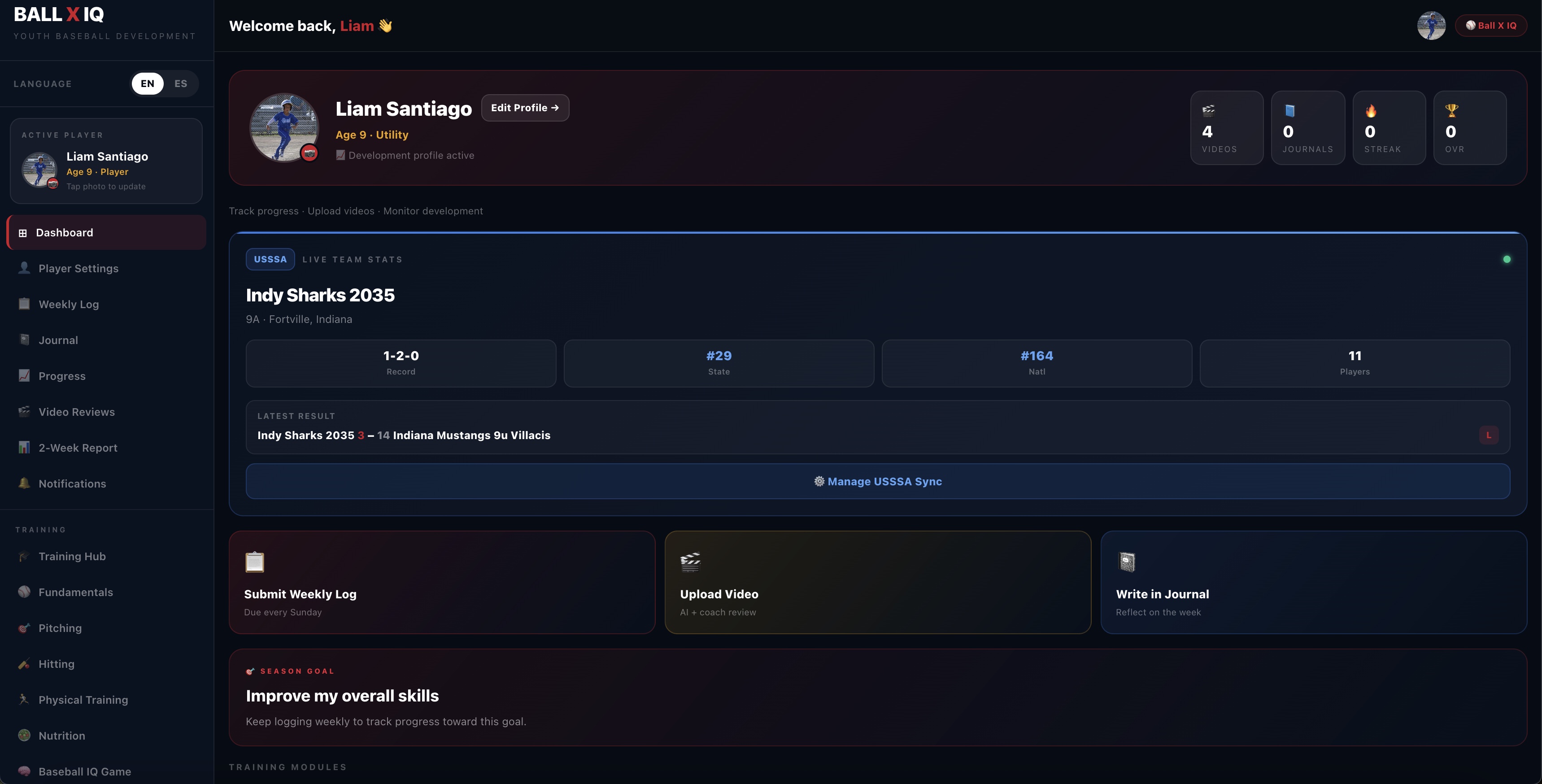BallXIQ Dashboard with player stats