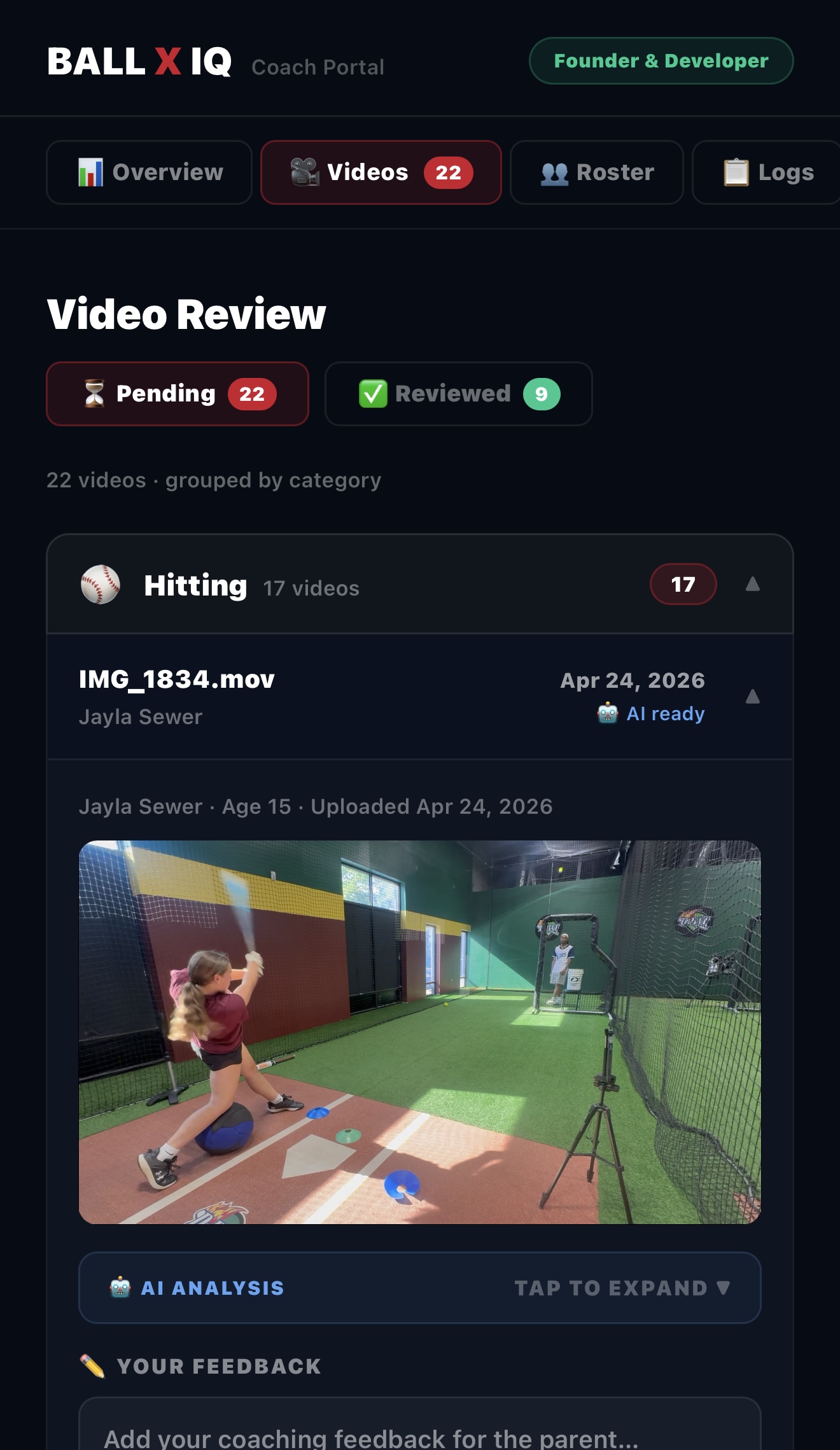 AI video reviews of player swings